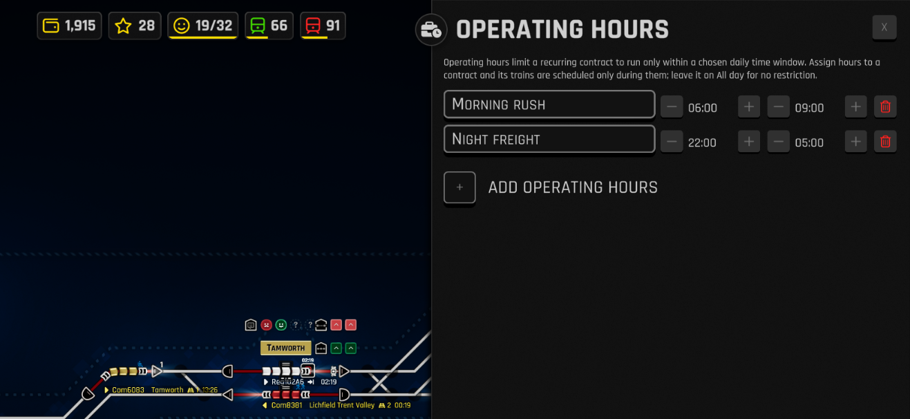 Assigning an operating hours window to a contract