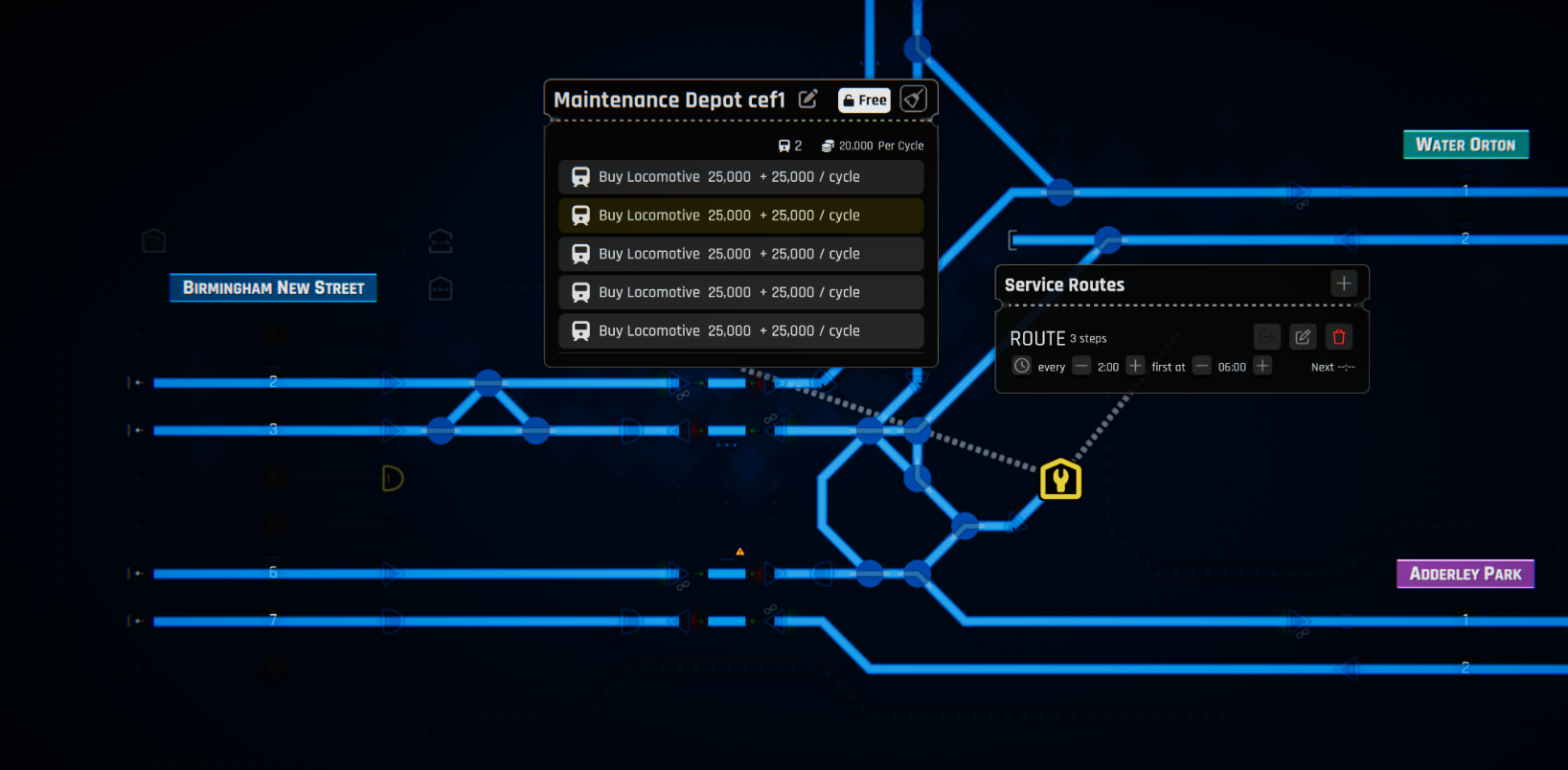 Service routes on the maintenance depot
